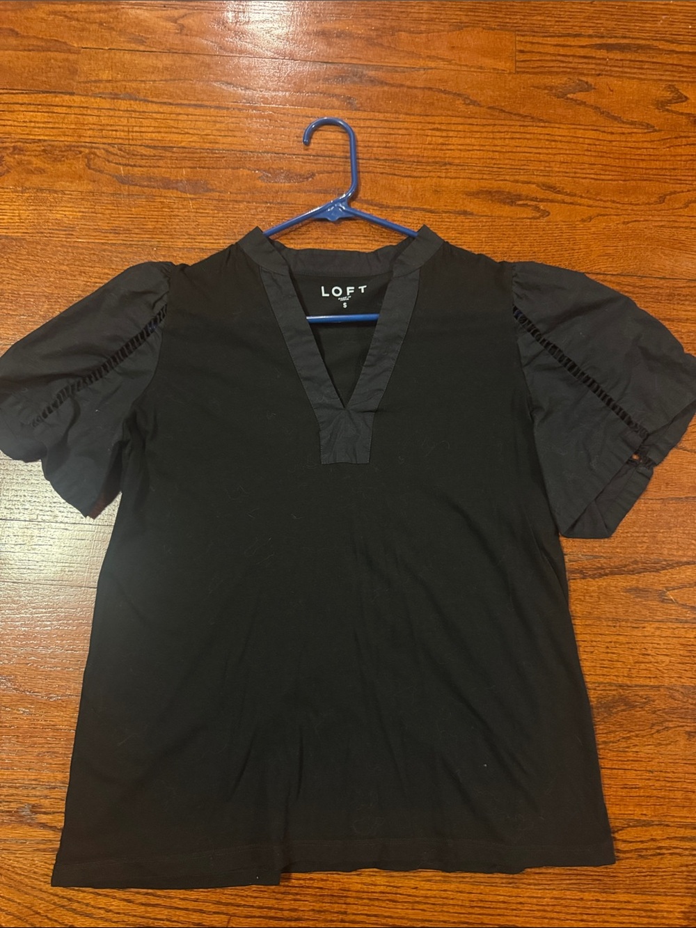 LOFT Black V-Neck Flutter Sleeve Top